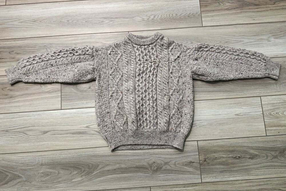 Aran Sweater Market Irish Wool Cable Knit Fisherman Sweater Oatmeal Fleck XS